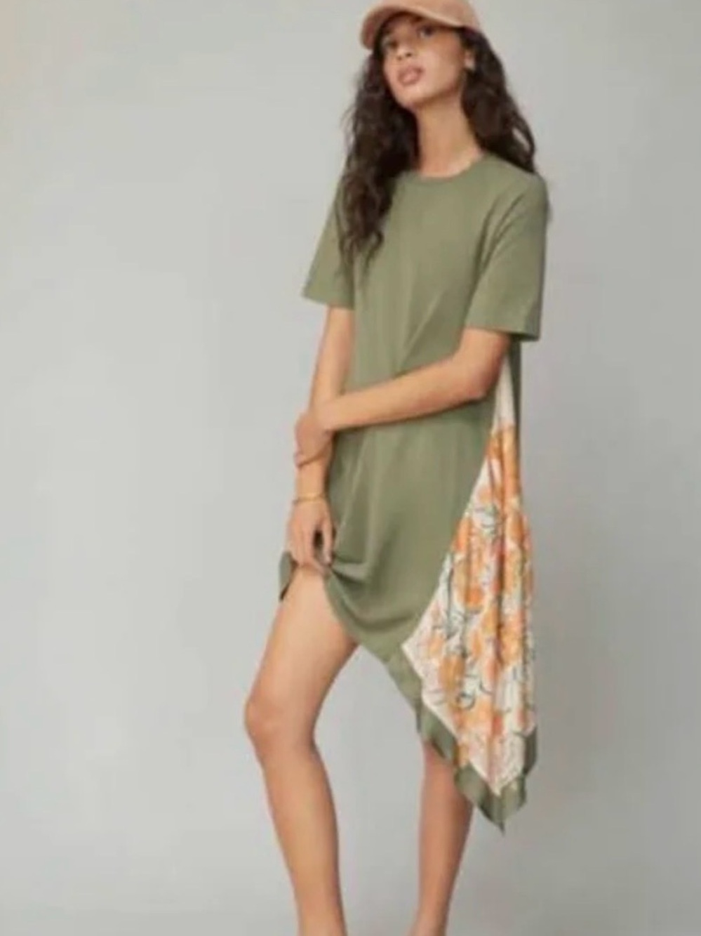 Tiny by Anthropologie Mixed Media Olive Green Shirt Dress